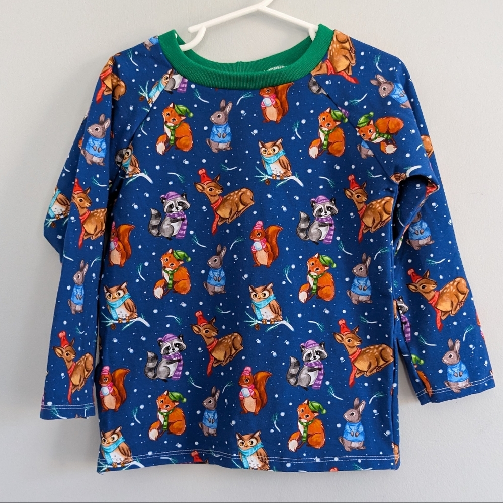 NEW Boys Custom Made Winter Animals Christmas 3-4T Long Sleeve Shirt